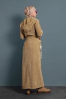 Tesettür giyim KAHVE  ALVİNA KAPÜŞONLU KADİFE PARDESÜ 10144	