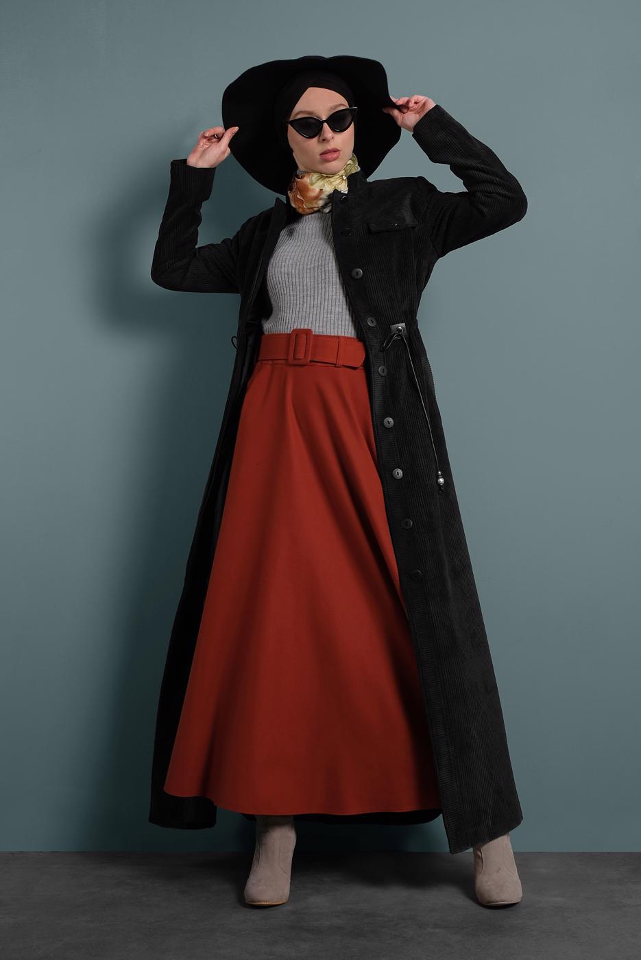 Tesettür giyim SİYAH ALVİNA KADİFE FERMUARLI PARDESÜ 10145