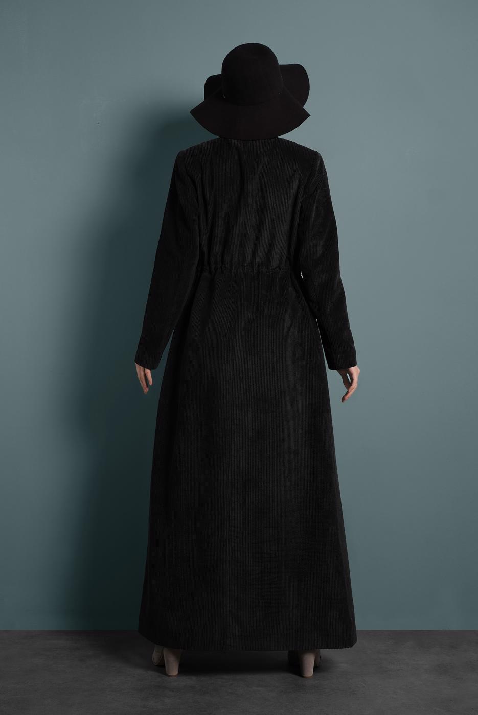 Tesettür giyim SİYAH ALVİNA KADİFE FERMUARLI PARDESÜ 10145