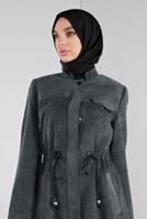 Tesettür giyim GRİ ALVİNA KADİFE FERMUARLI PARDESÜ 10145