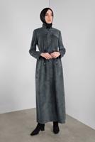 Tesettür giyim GRİ ALVİNA KADİFE FERMUARLI PARDESÜ 10145