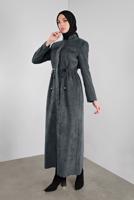 Tesettür giyim GRİ ALVİNA KADİFE FERMUARLI PARDESÜ 10145