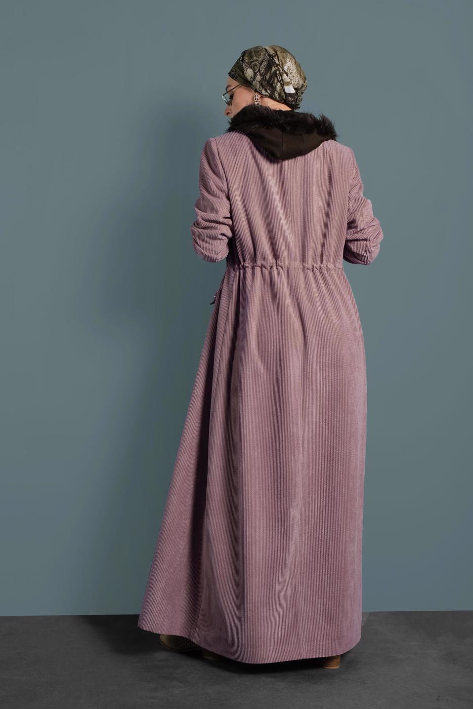 Tesettür giyim PEMBE ALVİNA KADİFE FERMUARLI PARDESÜ 10145