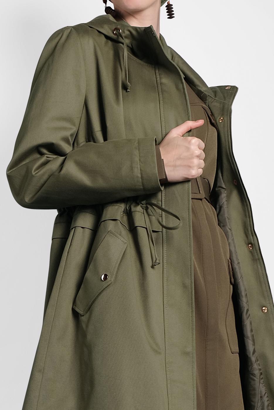 Tesettür giyim HAKİ ALVİNA BELİ BÜZGÜLÜ PAMUKLU PARKA 90018