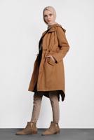 Tesettür giyim TABA ALVİNA BELİ BÜZGÜLÜ PAMUKLU PARKA 90018