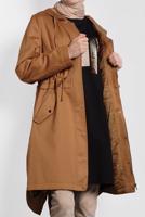 Tesettür giyim TABA ALVİNA BELİ BÜZGÜLÜ PAMUKLU PARKA 90018