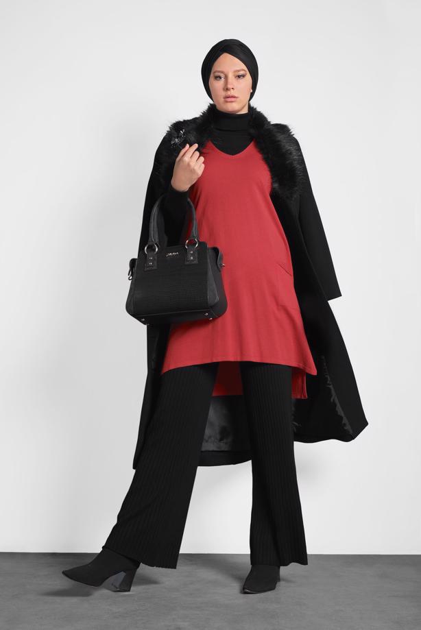 Hijab clothing RED ALVINA V-NECK SWEATER T 40071 - TRENDTESETTÜR