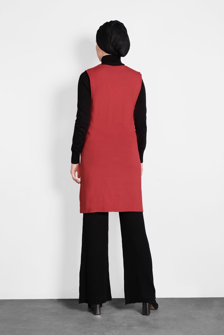 Tesettür giyim KIRMIZI ALVİNA V YAKA TRİKO SÜVETER T 40071