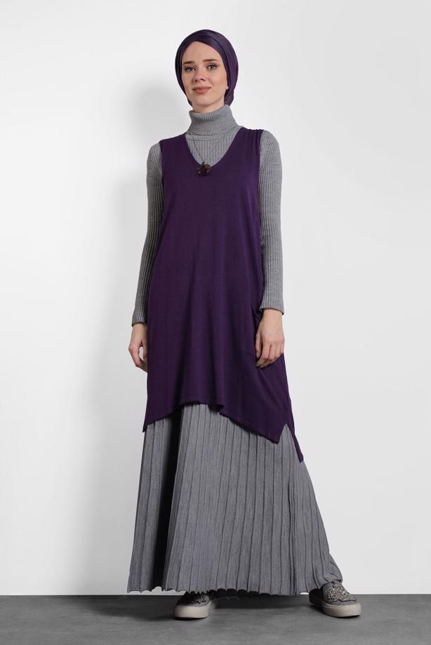Hijab clothing PURPLE ALVINA V-NECK SWEATER T 40071 - TRENDTESETTÜR