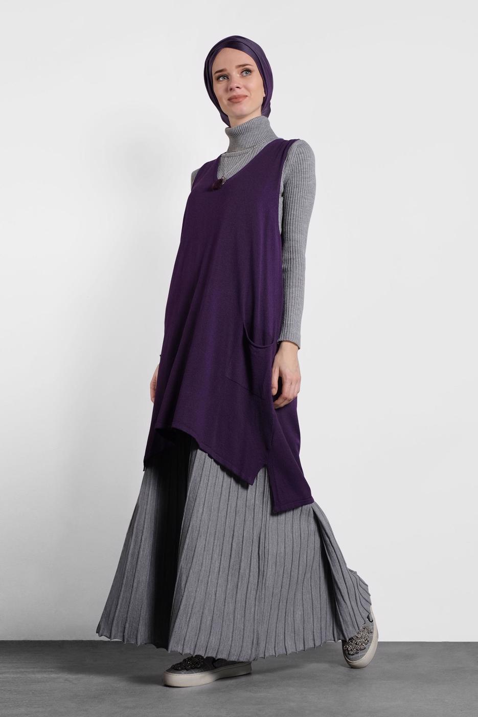 Tesettür giyim MOR ALVİNA V YAKA TRİKO SÜVETER T 40071
