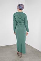 Tesettür giyim YEŞİL ALVİNA KEMERLİ DÜĞMELİ ETEKLİ TAKIM 40145 