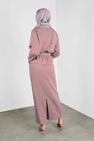 Tesettür giyim PUDRA ALVİNA KEMERLİ DÜĞMELİ ETEKLİ TAKIM 40145 
