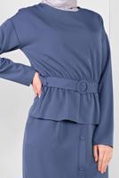 Tesettür giyim LACİVERT ALVİNA KEMERLİ DÜĞMELİ ETEKLİ TAKIM 40145 