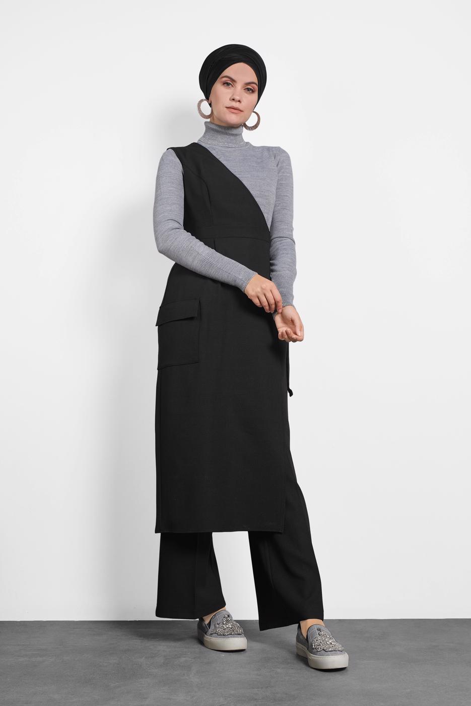 Tesettür giyim SİYAH ALVİNA KEMERLİ PANTOLON TAKIM 40131