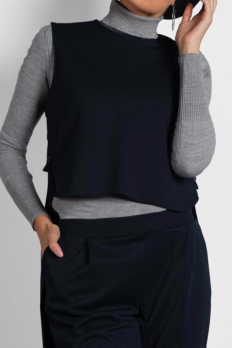 Tesettür giyim LACİVERT ALVİNA DÜĞMELİ İKİLİ PANTOLONLU TAKIM  40207 