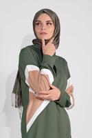 Tesettür giyim HAKİ KAPÜŞONLU İKİLİ PANTOLONLU EŞOFMAN TAKIM 0536