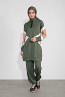 Tesettür giyim HAKİ KAPÜŞONLU İKİLİ PANTOLONLU EŞOFMAN TAKIM 0536