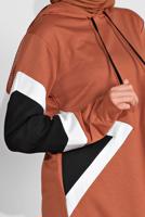 Tesettür giyim TABA KAPÜŞONLU İKİLİ PANTOLONLU EŞOFMAN TAKIM 0536