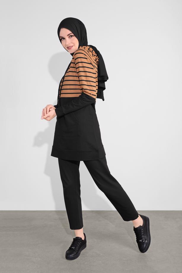 Hijab clothing  STRIPPED HOODED TRACKSUIT 1055 - TRENDTESETTÜR