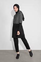 Tesettür giyim SİYAH KAPÜŞONLU ÇİZGİLİ EŞOFMAN TAKIM 1055