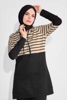 Tesettür giyim SİYAH KAPÜŞONLU ÇİZGİLİ EŞOFMAN TAKIM 1055