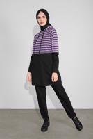 Tesettür giyim SİYAH KAPÜŞONLU ÇİZGİLİ EŞOFMAN TAKIM 1055