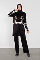 Tesettür giyim SİYAH ÇİZGİLİ İKİLİ TAKIM 1202 