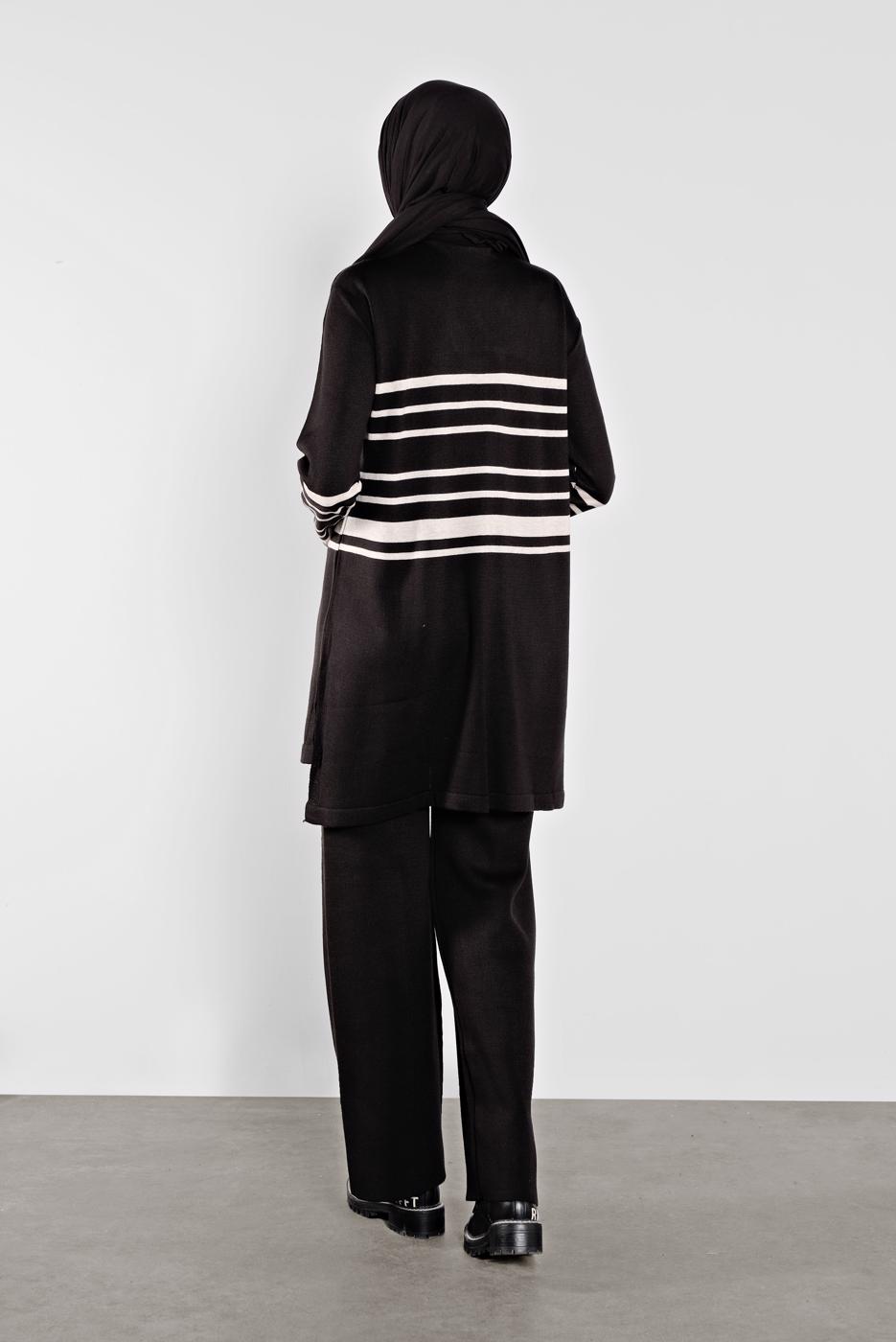 Tesettür giyim SİYAH ÇİZGİLİ İKİLİ TAKIM 1202 
