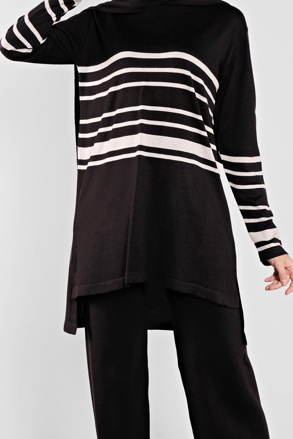 Tesettür giyim SİYAH ÇİZGİLİ İKİLİ TAKIM 1202 