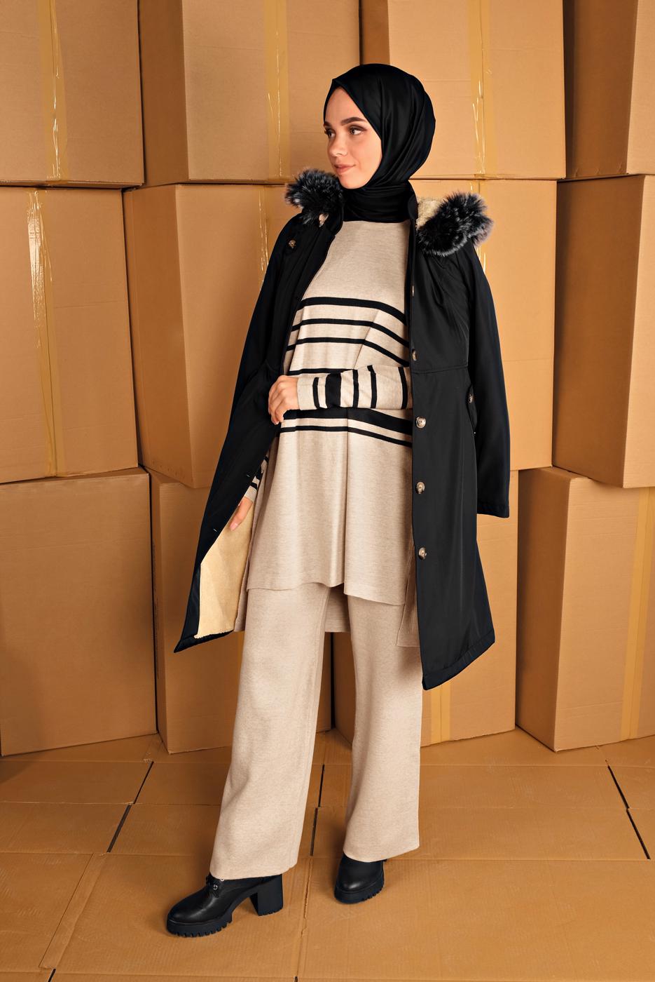 Hijab clothing BEIGE STRIPPED SUIT 1202 