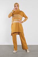 Tesettür giyim TURUNCU ÇİZGİLİ İKİLİ TAKIM 1202 
