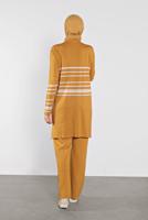 Tesettür giyim TURUNCU ÇİZGİLİ İKİLİ TAKIM 1202 