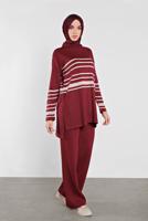 Tesettür giyim BORDO ÇİZGİLİ İKİLİ TAKIM 1202 