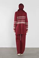Tesettür giyim BORDO ÇİZGİLİ İKİLİ TAKIM 1202 