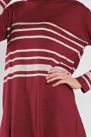 Tesettür giyim BORDO ÇİZGİLİ İKİLİ TAKIM 1202 