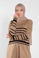Tesettür giyim KAHVE ÇİZGİLİ İKİLİ TAKIM 1202 