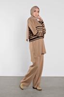 Tesettür giyim KAHVE ÇİZGİLİ İKİLİ TAKIM 1202 