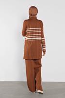 Tesettür giyim KAHVE ÇİZGİLİ İKİLİ TAKIM 1202 