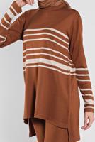 Tesettür giyim KAHVE ÇİZGİLİ İKİLİ TAKIM 1202 