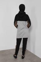 Tesettür giyim GRİ LEOPAR DESENLİ İKİLİ PANTOLONLU EŞOFMAN TAKIM 1255