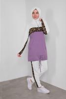 Tesettür giyim MOR LEOPAR DESENLİ İKİLİ PANTOLONLU EŞOFMAN TAKIM 1255