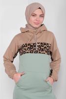 Tesettür giyim YEŞİL LEOPAR DESENLİ İKİLİ PANTOLONLU EŞOFMAN TAKIM 1255