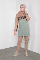 Tesettür giyim YEŞİL LEOPAR DESENLİ İKİLİ PANTOLONLU EŞOFMAN TAKIM 1255