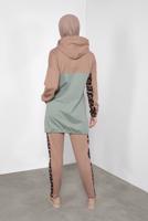 Tesettür giyim YEŞİL LEOPAR DESENLİ İKİLİ PANTOLONLU EŞOFMAN TAKIM 1255