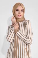 Tesettür giyim KAHVE ÇİZGİLİ FERMUARLI TAKIM 2054