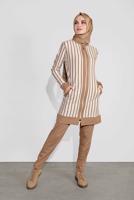 Tesettür giyim KAHVE ÇİZGİLİ FERMUARLI TAKIM 2054