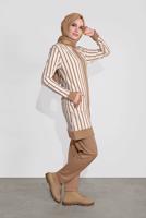 Tesettür giyim KAHVE ÇİZGİLİ FERMUARLI TAKIM 2054