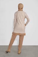 Tesettür giyim KAHVE ÇİZGİLİ FERMUARLI TAKIM 2054