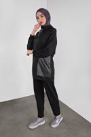 Tesettür giyim SİYAH FİLELİ ŞAL YAKA PANTOLONLU TAKIM  2446 