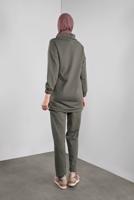 Tesettür giyim HAKİ FİLELİ ŞAL YAKA PANTOLONLU TAKIM  2446 